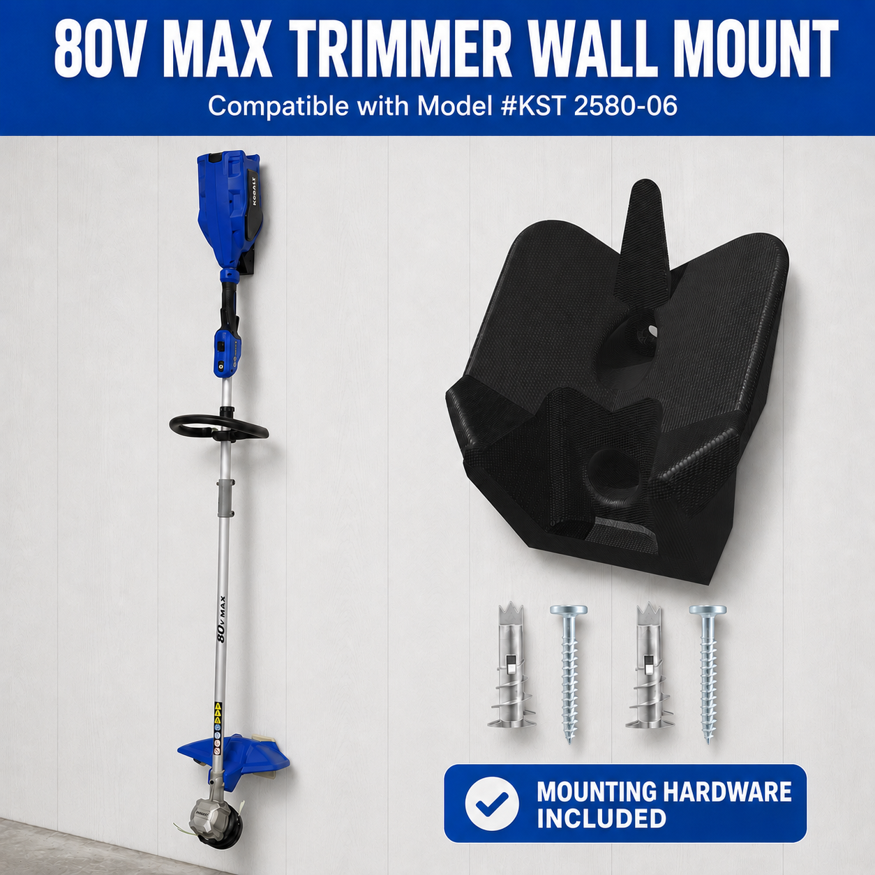 Custom Wall Mount Compatible with "Kobalt 80V Max Brushless Trimmer Model #KST 2580-06"