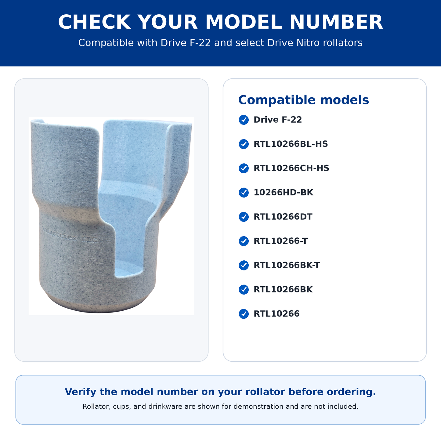 XL Rollator Cup Holder Compatible with Drive F-22 & Select Nitro Models